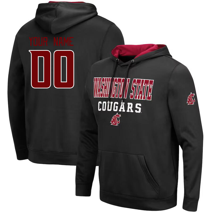 Custom Washington State Cougars Name And Number College Hoodie-Black
